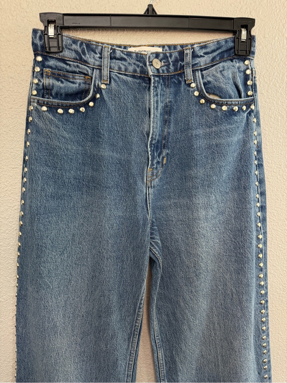 Reformation Cary High Rise Slouchy Wide Leg Jeans in Chesapeake Studded Size 27 - Picture 2 of 6